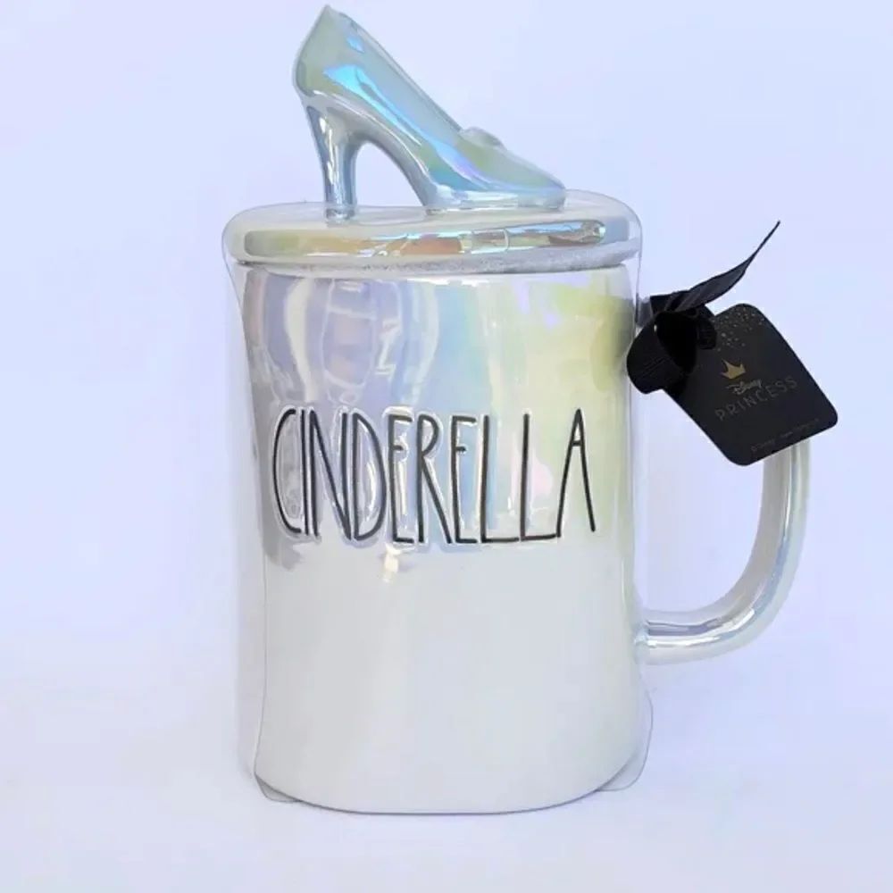 NWT Rae Dunn Disney Princess Iridescent Cinderella Glass Slipper Topper Lid Mug